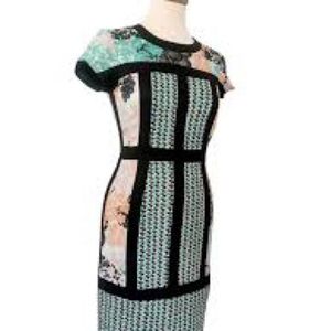 BCBG Jessica Green and Black Sheath Dress